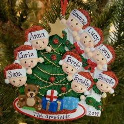 Sale The Jolly Christmas Shop Family Of 9 Around The Christmas Tree Personalized Ornament OR1789-9