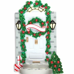 The Jolly Christmas Shop Front Door With Steps Personalized Christmas Ornament