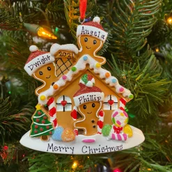 Hot The Jolly Christmas Shop Gingerbread House Family Of 3 Personalized Christmas Ornament OR1872-3