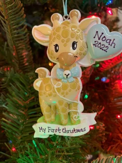 Outlet The Jolly Christmas Shop Giraffe Blue Balloon Personalized Christmas Ornament OR2236-M