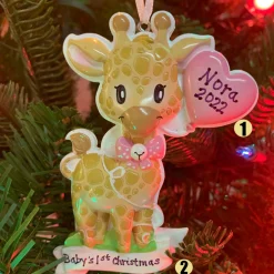 Sale The Jolly Christmas Shop Giraffe Pink Balloon Personalized Christmas Ornament OR2236-F