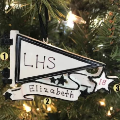 Hot The Jolly Christmas Shop Glittered Black Sports Pennant Personalized Christmas Ornament OR1558-BK