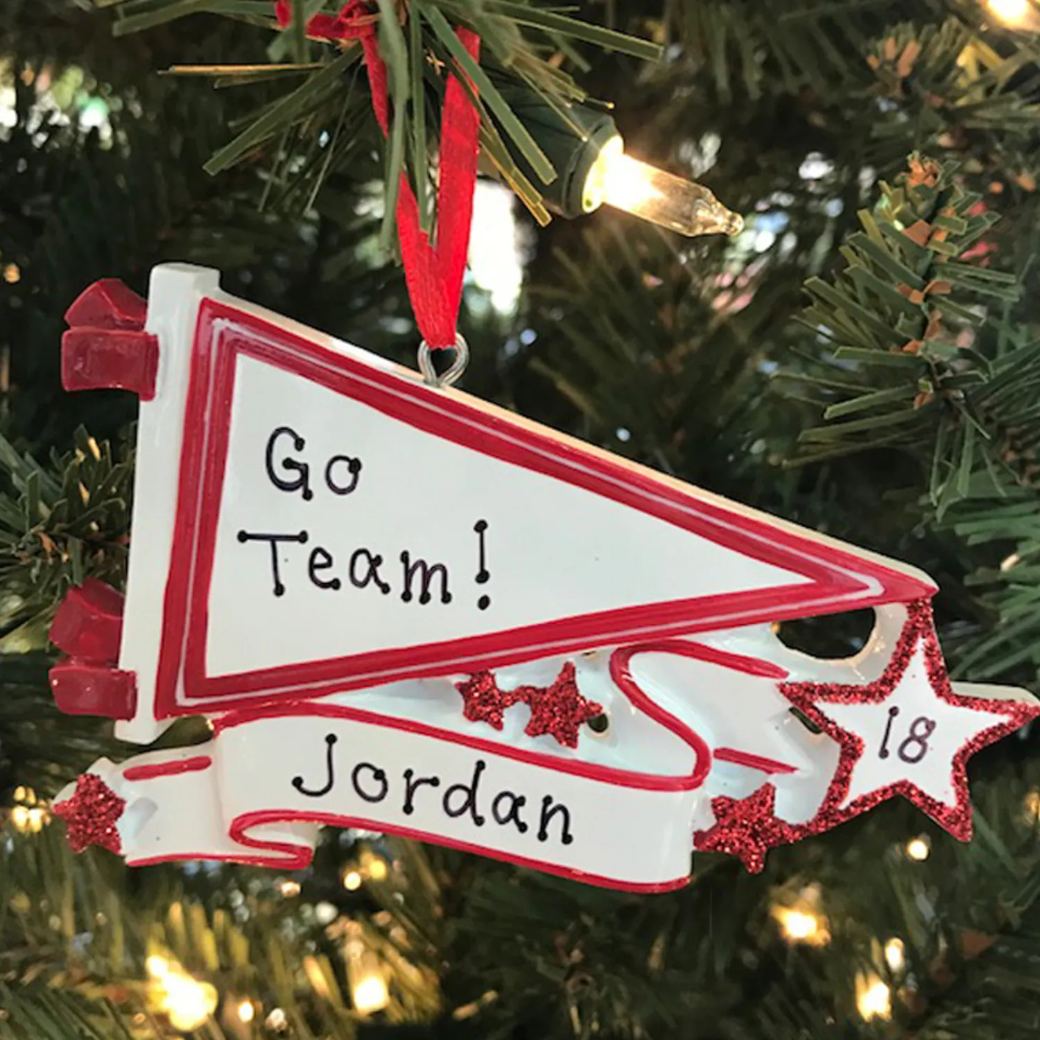 Clearance The Jolly Christmas Shop Glittered Red Sports Pennant Personalized Christmas Ornament OR1558-RD