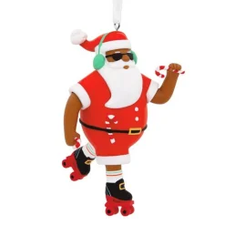 Outlet The Jolly Christmas Shop Hallmark 3.5" African American Mahogany Roller Skating Santa Christmas Ornament 1HDA1583