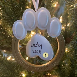 Hot The Jolly Christmas Shop Hallmark 4" Pet Paw Memorial Personalized Christmas Ornament 1HGO2252