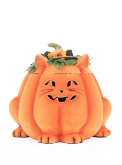 Hot The Jolly Christmas Shop Katherine's Collection 11.5" Jackie The Kitty Cat Pumpkin Halloween Candy Container 28-428204