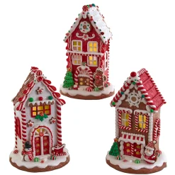 Discount The Jolly Christmas Shop Kurt Adler 8.5" Battery Operated Lighted Red And White Gingerbread Houses GBJ0037