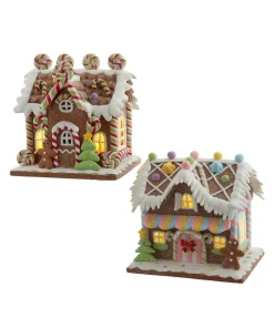 Discount The Jolly Christmas Shop Kurt Adler 4.5" Battery Operated Light Up Lollipop House & Bubble Gum Factory Gingerbread Christmas Ornament JEL1417
