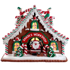 Hot The Jolly Christmas Shop Kurt Adler 10.5" Battery Operated Lighted Santa's Workshop Gingerbread Christmas House GBJ0039