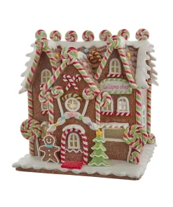 Sale The Jolly Christmas Shop Kurt Adler 8" Battery Operated LED Lighted Gingerbread Lollipop Shop JEL1416
