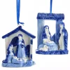 Clearance The Jolly Christmas Shop Kurt Adler 3" Blue Delft Porcelain Manger Christmas Ornament J7428