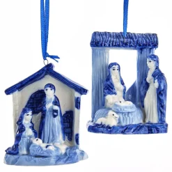 Clearance The Jolly Christmas Shop Kurt Adler 3" Blue Delft Porcelain Manger Christmas Ornament J7428