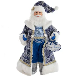 Hot The Jolly Christmas Shop Kurt Adler 18" Blue Delft Santa Holding Sign Christmas Figure J6098