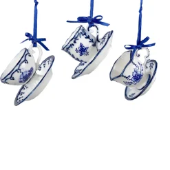 Hot The Jolly Christmas Shop Kurt Adler 2" Delft Porcelain Cup And Saucer Ornament J0651