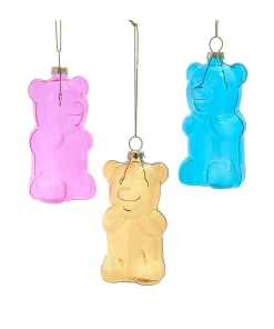 New The Jolly Christmas Shop Kurt Adler 4" Glass Gummy Bear Christmas Ornaments Set Of 3 T3666