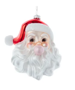 Sale The Jolly Christmas Shop Kurt Adler 5.25" Glass Santa Head With Bubble Gum Glass Christmas Ornament T3587
