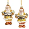 The Jolly Christmas Shop Kurt Adler 4.5" Gold And White Santa With Bee Banner Glass Christmas Ornament T2707