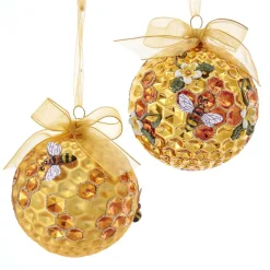 The Jolly Christmas Shop Kurt Adler 3.5" Gold Faceted Honeycomb Bee Glass Christmas Ornament T2702