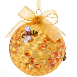 The Jolly Christmas Shop Kurt Adler 3.5" Gold Faceted Honeycomb Bee Glass Christmas Ornament T2702