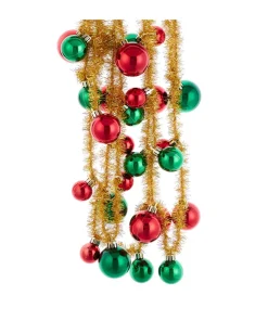 The Jolly Christmas Shop Kurt Adler 6' Gold Tinsel With Red & Green Ball Ornament Christmas Tree Garland D4356