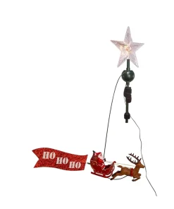 Online The Jolly Christmas Shop Kurt Adler 19.7" Lighted LED Star With Rotating Santa And Sleigh Christmas Tree Topper AD3001