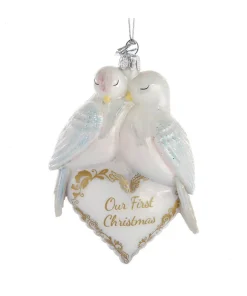 Discount The Jolly Christmas Shop Kurt Adler 4.75" Noble Gems "Our First Christmas" Doves Glass Christmas Ornament NBX0025