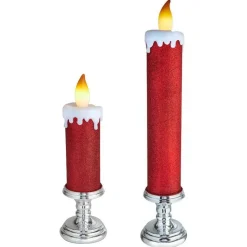 Online The Jolly Christmas Shop Kurt Adler 13.75" Or 19.5" Battery Operated Red Glittered Candle With LED Flicker Flame