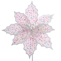 New The Jolly Christmas Shop Kurt Adler 14" Pink Frosted Poinsettia Christmas Tree Pick C0293