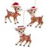 Online The Jolly Christmas Shop Kurt Adler 3.5" Set Of 3 Deer With Christmas Hat Ornaments TD1765