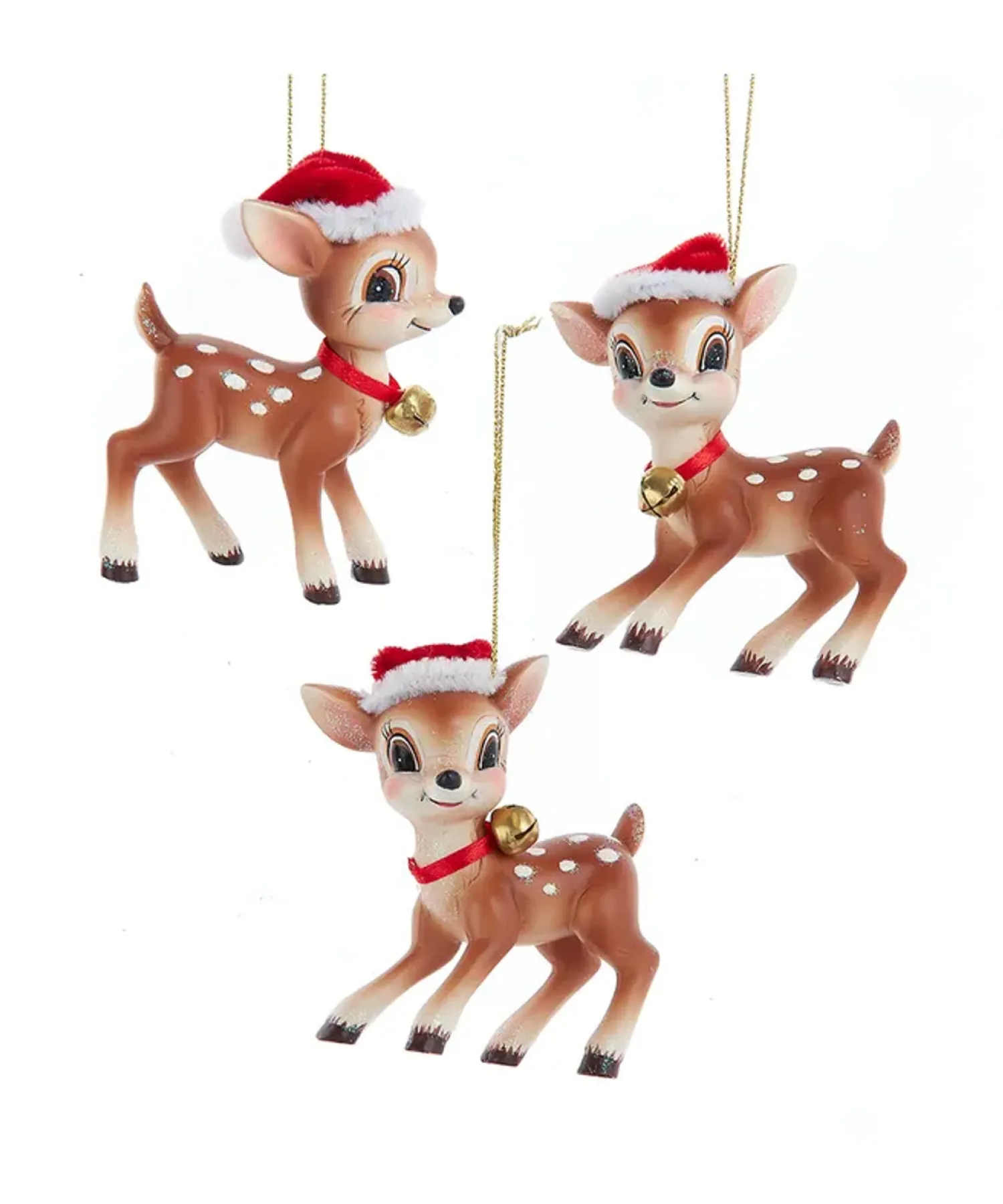 Online The Jolly Christmas Shop Kurt Adler 3.5" Set Of 3 Deer With Christmas Hat Ornaments TD1765