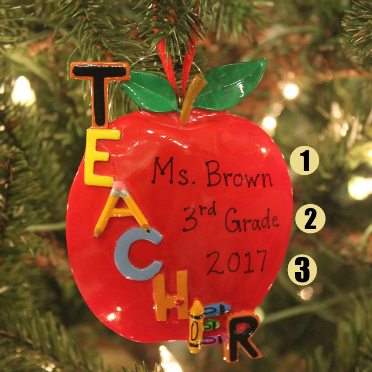 Online The Jolly Christmas Shop Kurt Adler 5" Teacher's Apple Personalized Christmas Ornament C6559