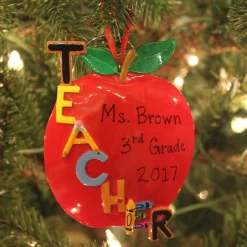 Online The Jolly Christmas Shop Kurt Adler 5" Teacher's Apple Personalized Christmas Ornament C6559