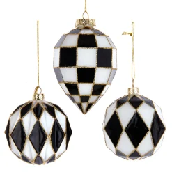 Sale The Jolly Christmas Shop Kurt Adler Black And White Harlequin Ball And Finial Glass Christmas Ornament T3145