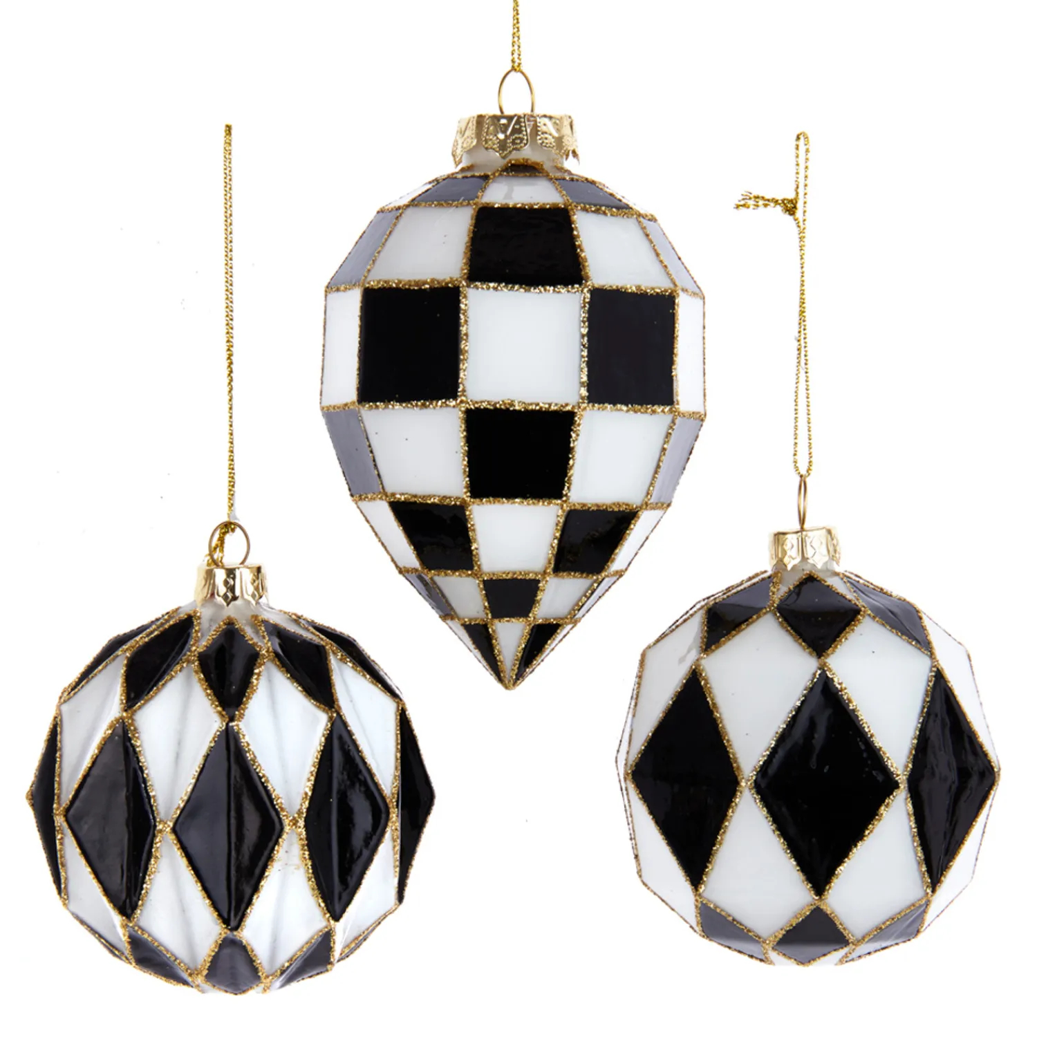 Sale The Jolly Christmas Shop Kurt Adler Black And White Harlequin Ball And Finial Glass Christmas Ornament T3145