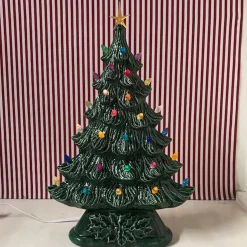 Hot The Jolly Christmas Shop Large Flat Ceramic Lighted Window Or Mantel Christmas Tree 19"