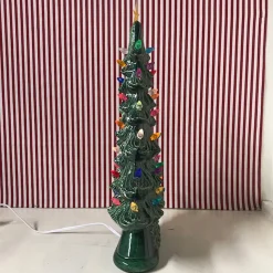 Hot The Jolly Christmas Shop Large Flat Ceramic Lighted Window Or Mantel Christmas Tree 19"