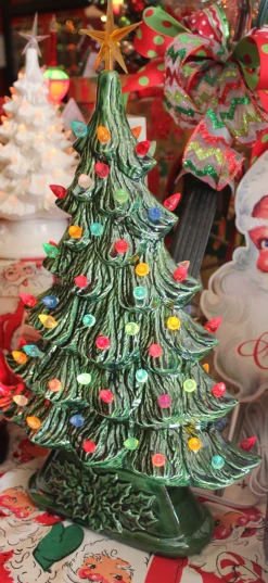 Hot The Jolly Christmas Shop Large Flat Ceramic Lighted Window Or Mantel Christmas Tree 19