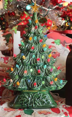 Hot The Jolly Christmas Shop Large Flat Ceramic Lighted Window Or Mantel Christmas Tree 19