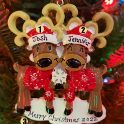 Hot The Jolly Christmas Shop Mr. & Mrs. Reindeer Couple Personalized Christmas Ornament OR2256-2