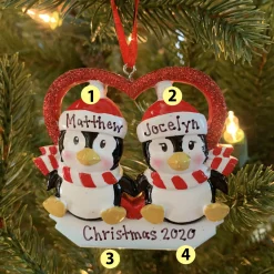Hot The Jolly Christmas Shop Penguin Couple First Christmas Personalized Christmas Ornament OR1721