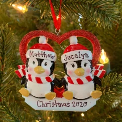 Hot The Jolly Christmas Shop Penguin Couple First Christmas Personalized Christmas Ornament OR1721