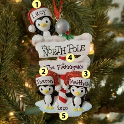 Outlet The Jolly Christmas Shop Penguin Family Of 3 At The North Pole Personalized Christmas Ornament OR1739-3