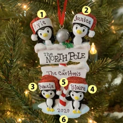 The Jolly Christmas Shop Penguin Family Of 4 At The North Pole Personalized Christmas Ornament OR1739-4