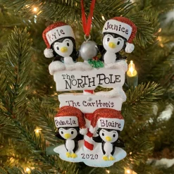 The Jolly Christmas Shop Penguin Family Of 4 At The North Pole Personalized Christmas Ornament OR1739-4