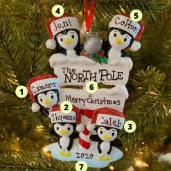 Hot The Jolly Christmas Shop Penguin Family Of 5 At The North Pole Personalized Christmas Ornament OR1739-5
