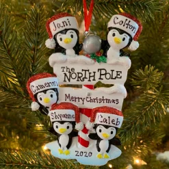 Hot The Jolly Christmas Shop Penguin Family Of 5 At The North Pole Personalized Christmas Ornament OR1739-5