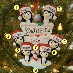 Clearance The Jolly Christmas Shop Penguin Family Of 6 At The North Pole Personalized Christmas Ornament OR1739-6