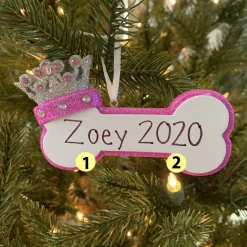 Online The Jolly Christmas Shop Pink Dog Bone With Princess Crown Personalized Christmas Ornament