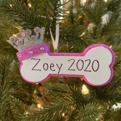 Online The Jolly Christmas Shop Pink Dog Bone With Princess Crown Personalized Christmas Ornament