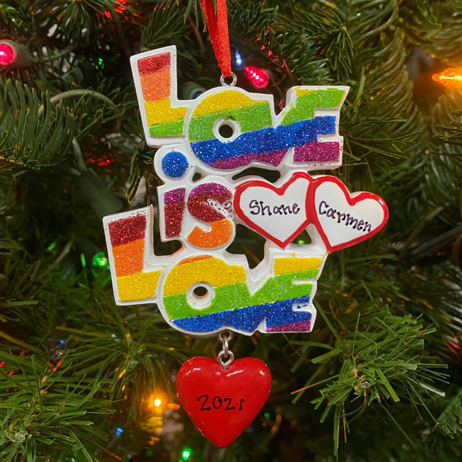 The Jolly Christmas Shop Pride "Love Is Love" Personalized Christmas Ornament OR1455